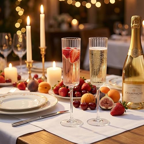 Miniatura 6 de Paquete de 36 copas de champán de plástico transparente, copas de champán desechables acanaladas de 6 onzas, copas de mimosa vintage transparentes