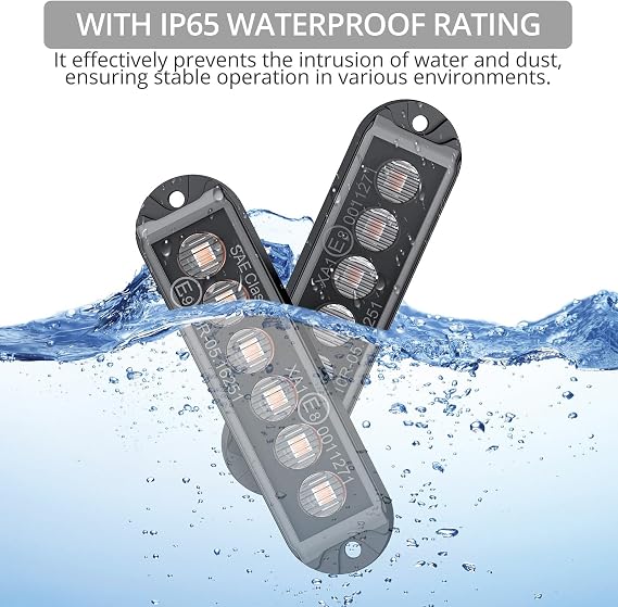 Justech 8 PCS 6LED Amber Car Strobe Flashing Lights 12V/24V with 30 Modes