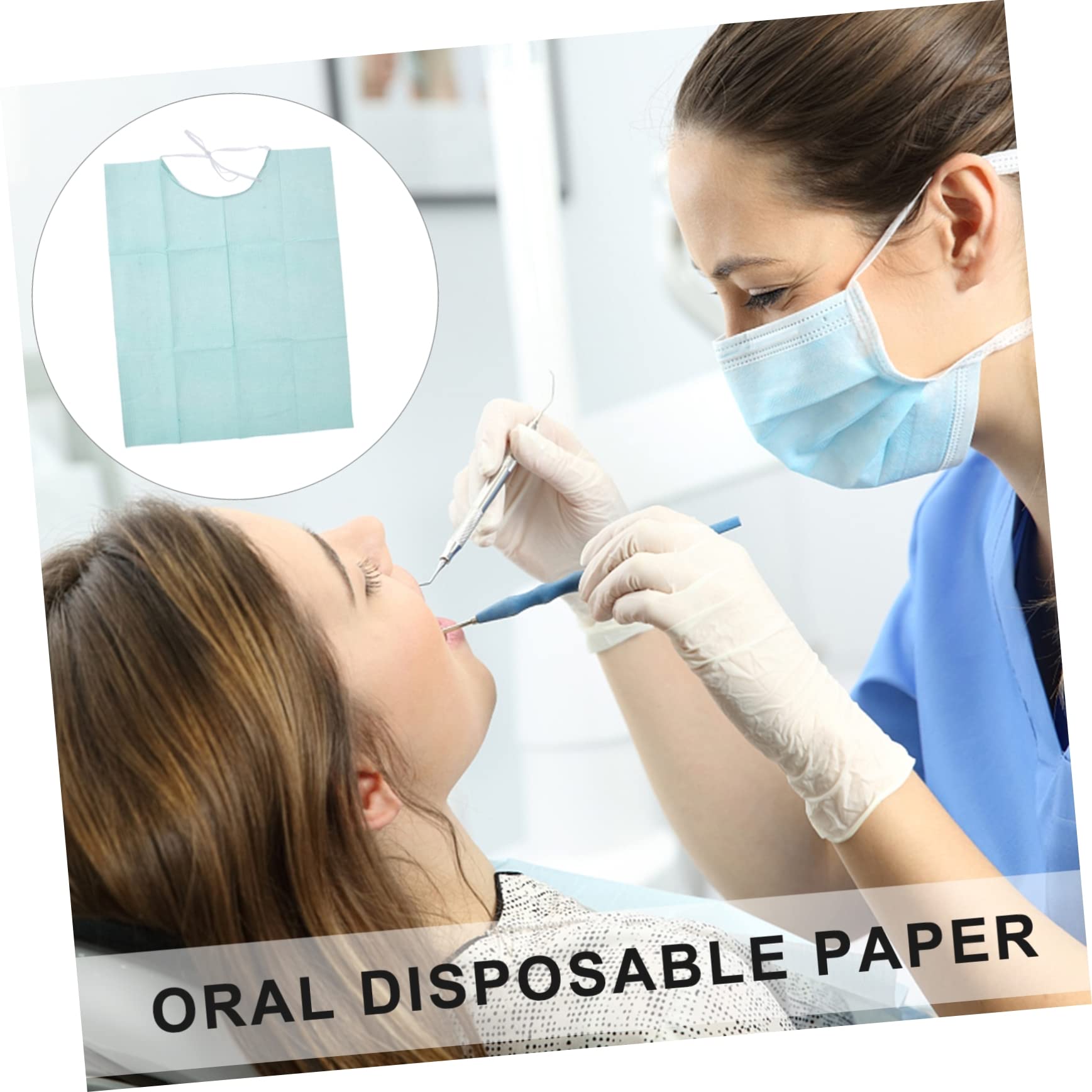 Bavoir Dentaire Jetable Protection L’imbibition et Absorption de Salive, Écharpe Buccale en Papier et Plastique pour Usage Dentaire, Lot de 30 Pièces