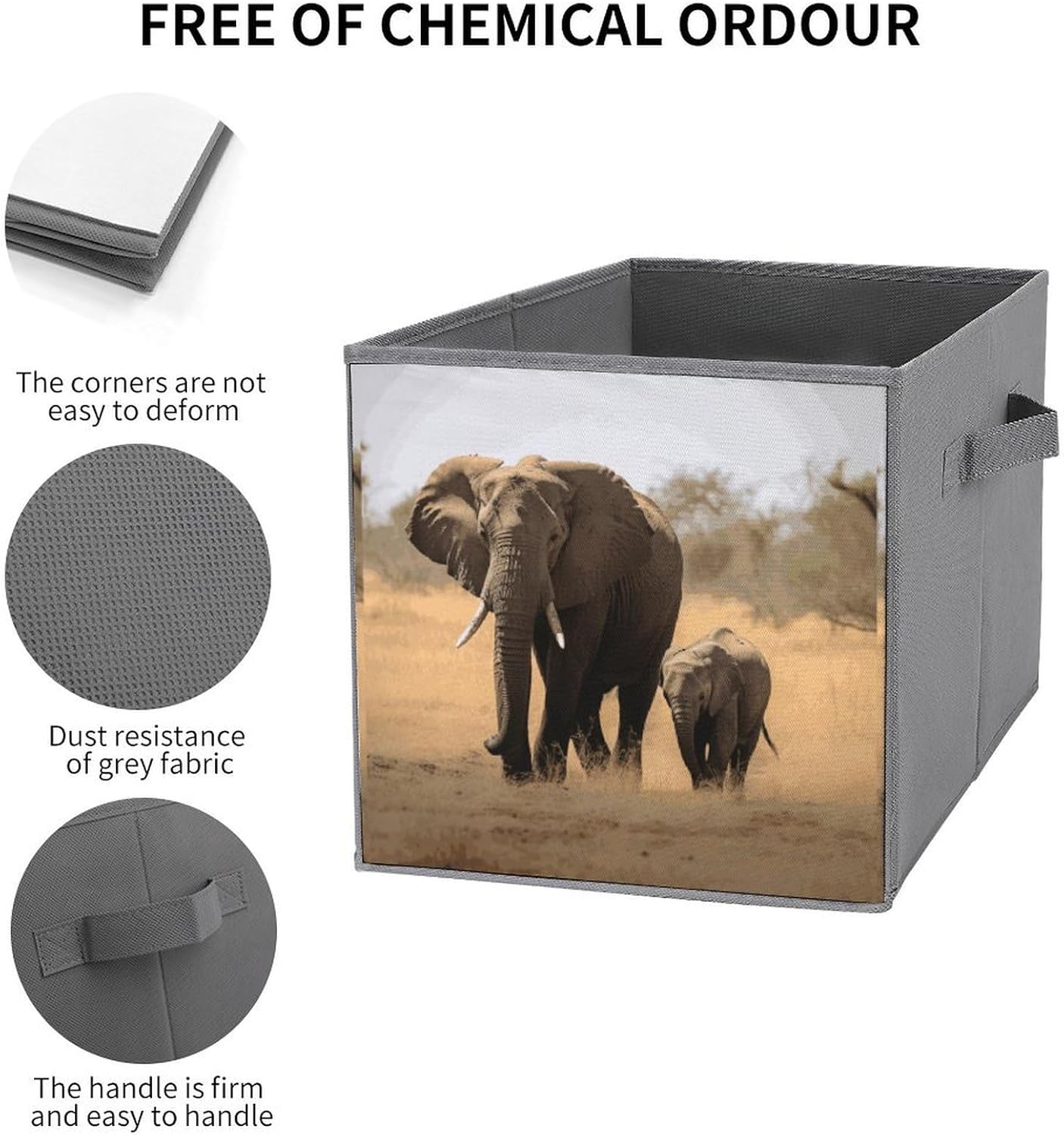 Walking Elephants Mother And Baby Storage Cubes Set of 6 Storage Bins with Handles Collapsible Storage Basket Fabric Storage Box for Shelves Large Closet Shelf Organizer for Organization 11 Inch