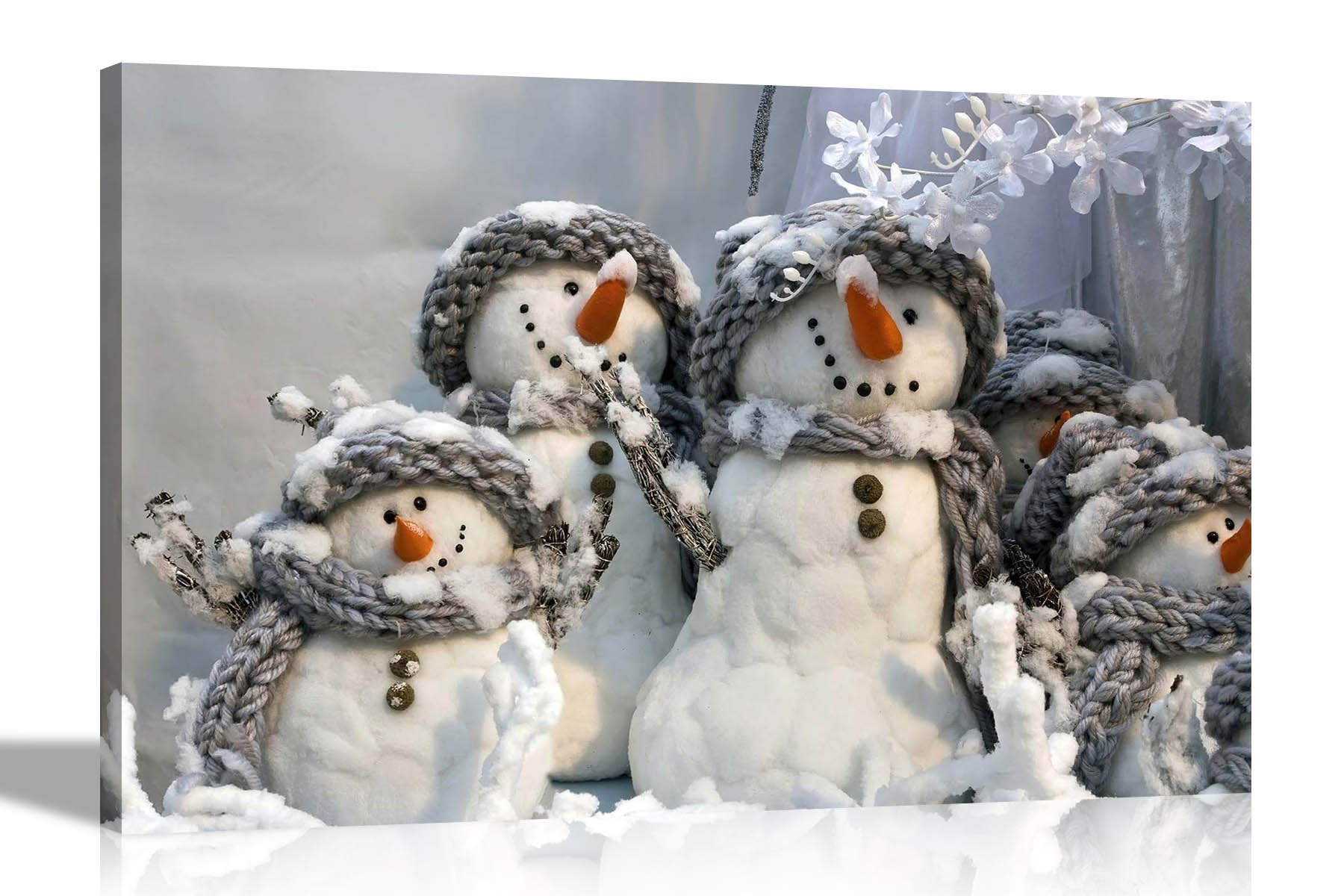 Artley Prints Snowmen Family - Canvas Wall Art Prints Home Decor Christmas Framed Pictures Colourful Painting Reprint Large 86 X 61Cm (34 X 24 Inches) A1