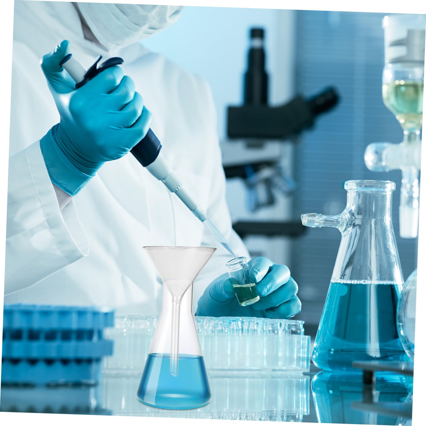 Lot de 4 Entonnoirs en Verre 40 à 100mm pour Laboratoire | Verrerie de Laboratoire, Transfert de Liquides et Remplissage de Petits Flacons, Grosse Visibilité