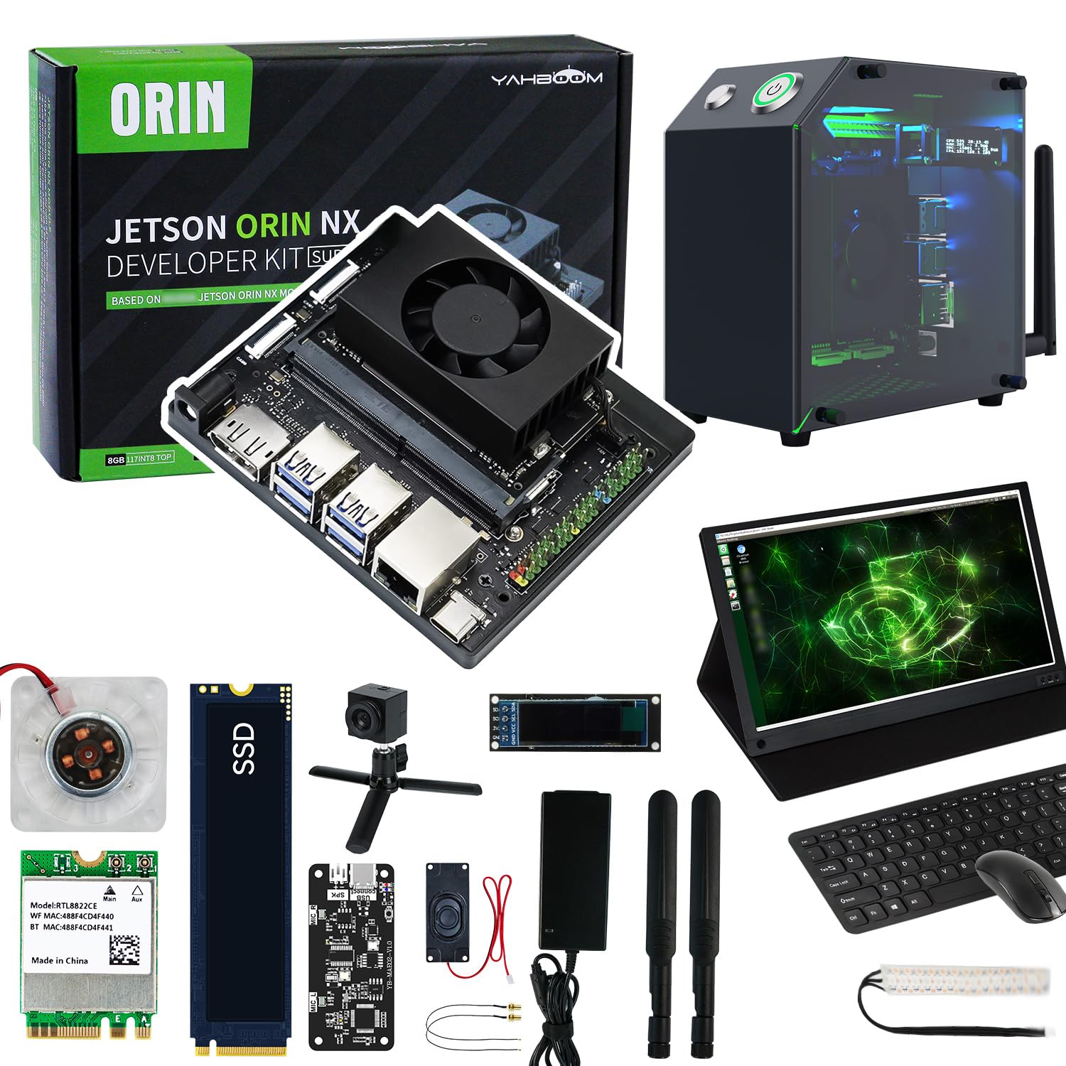 Yahboom Jetson Orin NX 8GB Super 117TOPS for AI Robots FHD 15.6in IPS Screen Jetson Case USB Camera Keyboard Mouse,for Mechanical Engineers (Orin NX 8GB SUB ULT Kit)