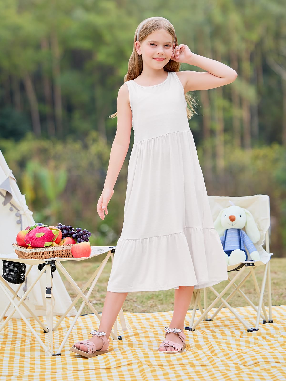 Haloumoning Mädchenkleider Sommer Ärmelloses Kleid Rundhals Tanktop Kleid Kinder Langes Freizeitkleid Sundress