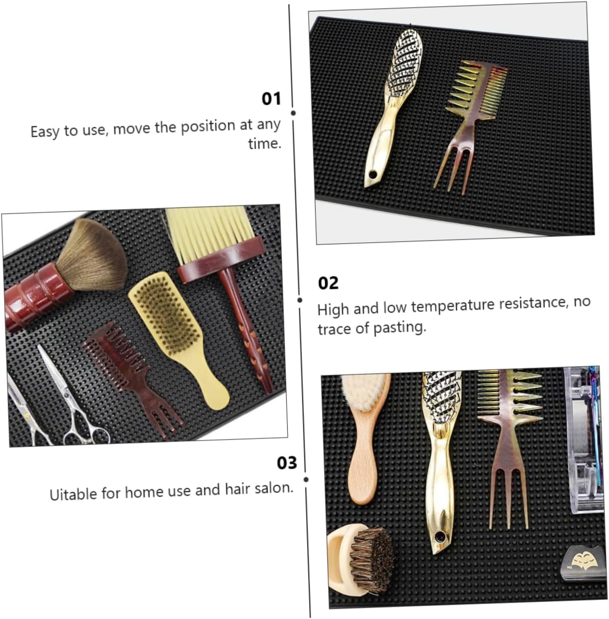 WOONEKY Anti-Skid Mat for Hairdressing Tools Durable Hair Salon Cushion with Thermal Insulation Easy to Clean Storage Pad for Barbershop and Home Use Black