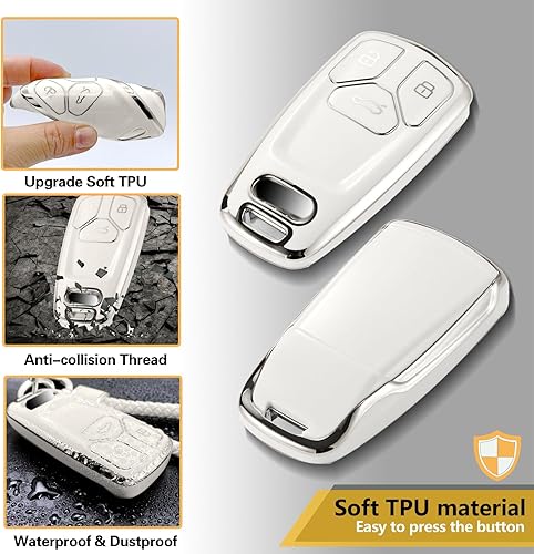 Miniatura 2 de Funda para llavero Audi con cuerda trenzada de metal, accesorios para llavero de llavero suave mejorada para llavero A4 A5 A6 Q3 Q5 Q7 TTS S4 RS4 R8