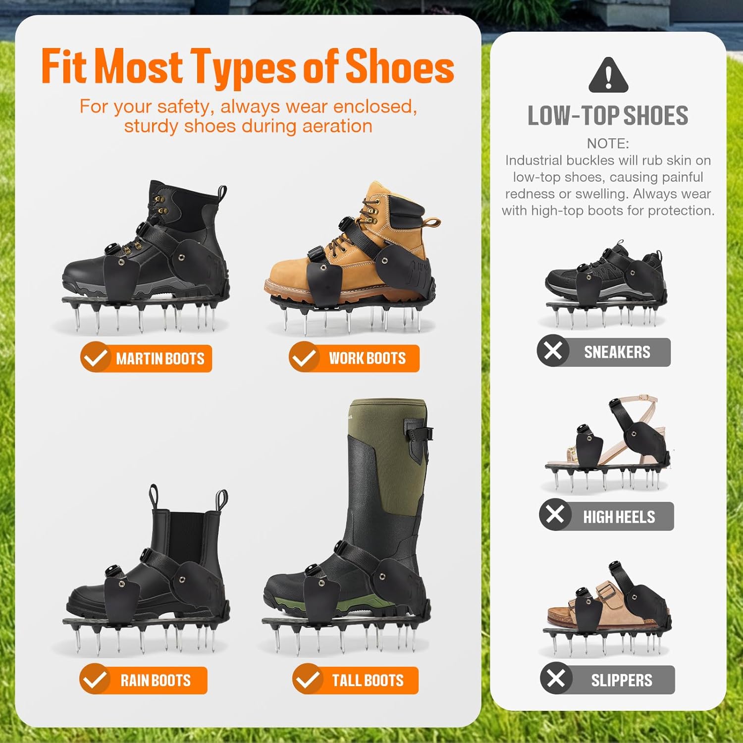 NINGO Pre-Assembled Lawn Aerator Shoes for Yard Grass, Aerator Lawn Tool with Heavy Duty Spikes for Effectively Aerating Lawn Soil, Air Aerator Tool with Adjustable Dual-Buckle for Men's Sizes 6-14