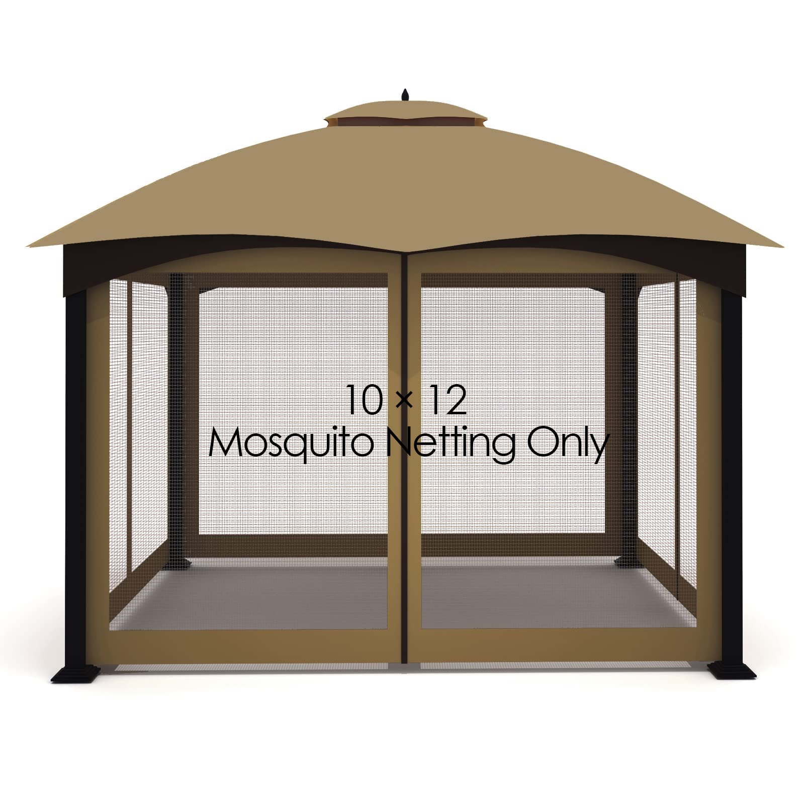 Tanxianzhe 10'x12' Gazebo Replacement Mosquito Netting 4-Panel Patio Screen Walls with Zipper (Khaki)