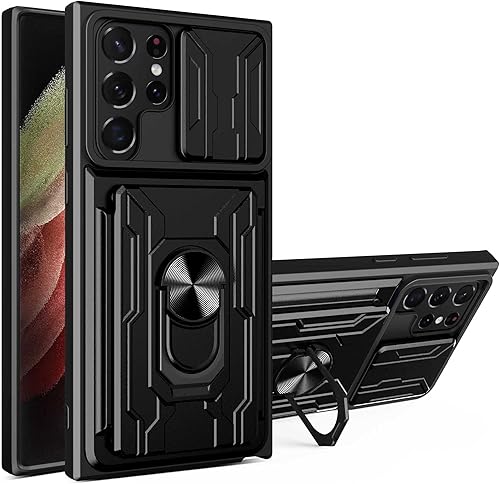 Miniatura 8 de CCSmall Funda para Samsung Galaxy S22 Ultra (no S22) con soporte para tarjetas, funda de protección resistente con anillo magnético, función atril y