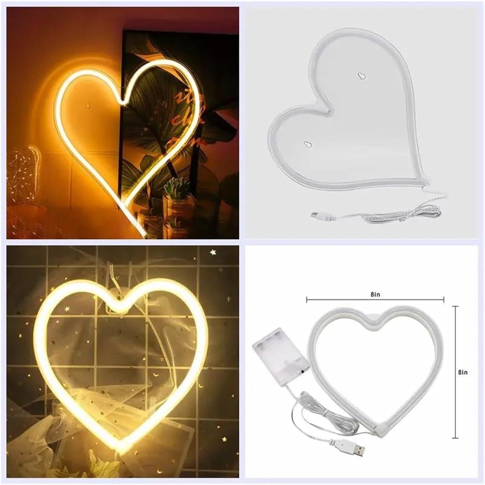 Lettere colorate, illuminazione interna, insegna al per neon a forma di cuore, da appendere alla parete(Giallo)