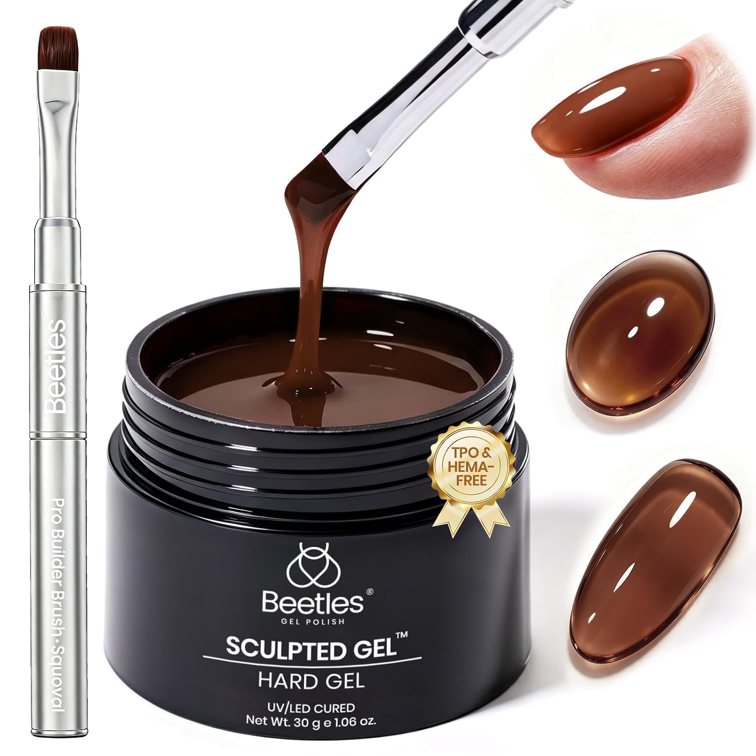 Beetles Hard Gel for Nails Ember Brown, TPO & HEMA-FREE & Flat Nail Brush