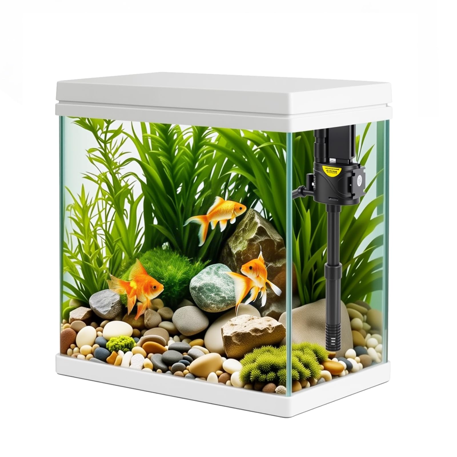 Petit aquarium en verre de 17 l avec filtre et lumière, kit tout-en-un carré en verre avec pompe pour poissons rouges, betta, crevettes, blanc (XM-320)