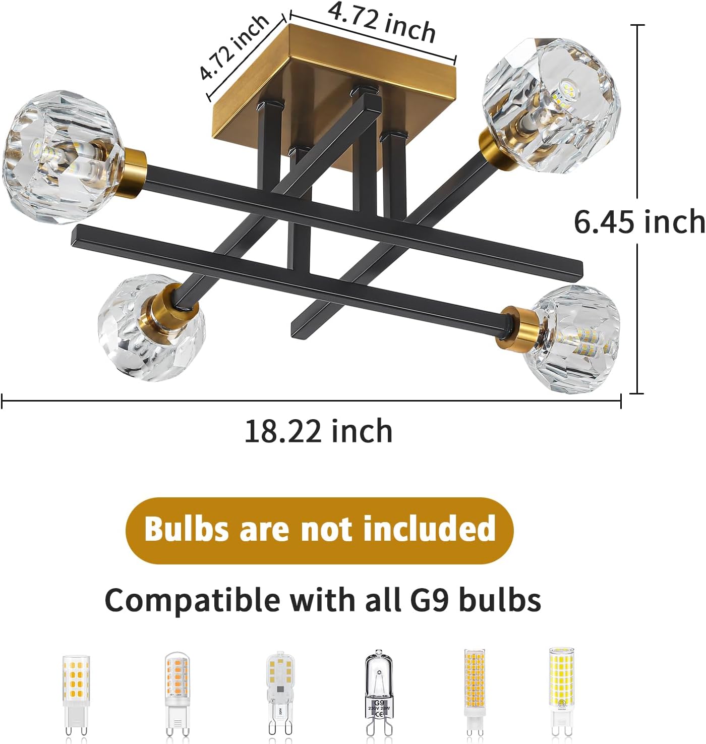 Modern Kitchen Lighting Fixtures Ceiling, 4 Light Semi Flush Mount Ceiling Light Fixture Industrial Black and Gold Chandelier for Bedroom Dining Room Living Room Kitchen Entryway Hallway