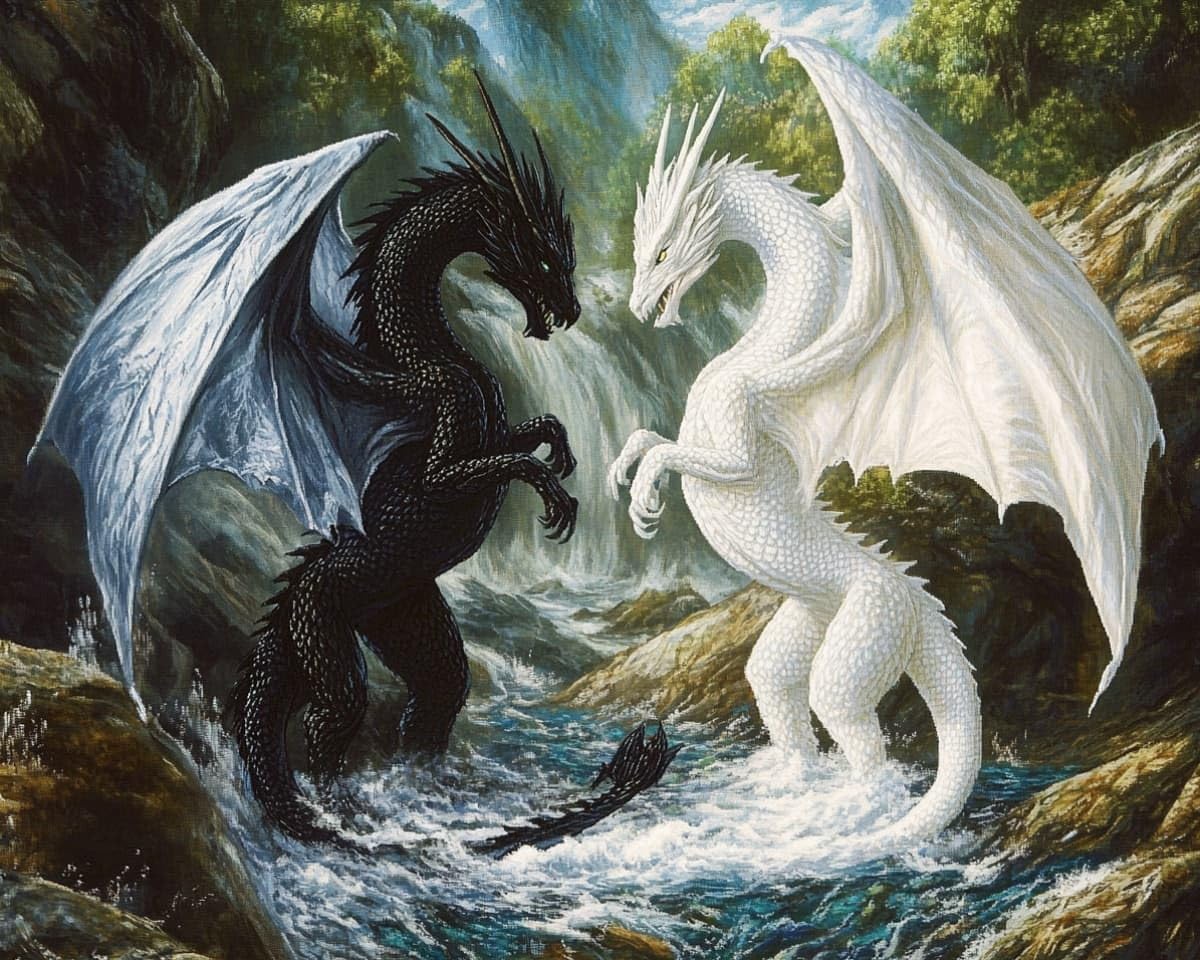 AxiangziK 11CT Printed Cross Stitch Kits,White Dragon and Black Dragon Stamped Embroidery Kits with Instruction Wall Hanging for Needlepoint Adults Wall Art Decoration 12x16in