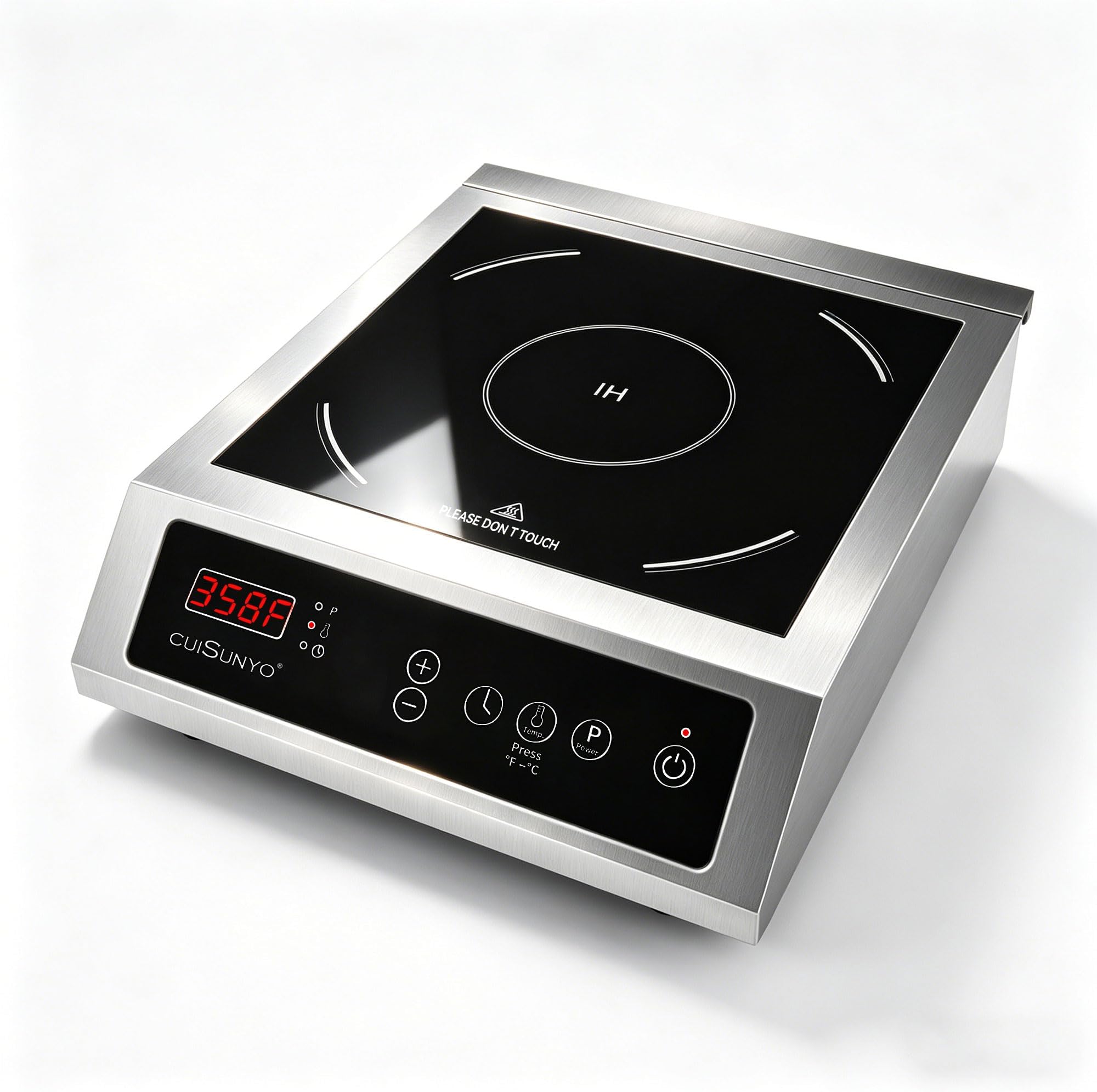 Commercial 3500W Induction Cooktop, Portable 240V Countertop Burner with 10 Power Levels, 12 Timer Settings, 140-465°F Temperature Control, LCD Display, Stainless Steel Housing