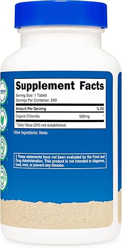 Miniatura 4 de Nutricost Clorella orgánica 500 mg, 240 tabletas - Sin gluten, sin OMG