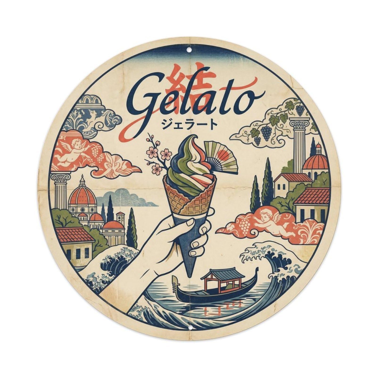 Gelateria Cafe Gelato Woodblock Food Culture Metal Tin Sign