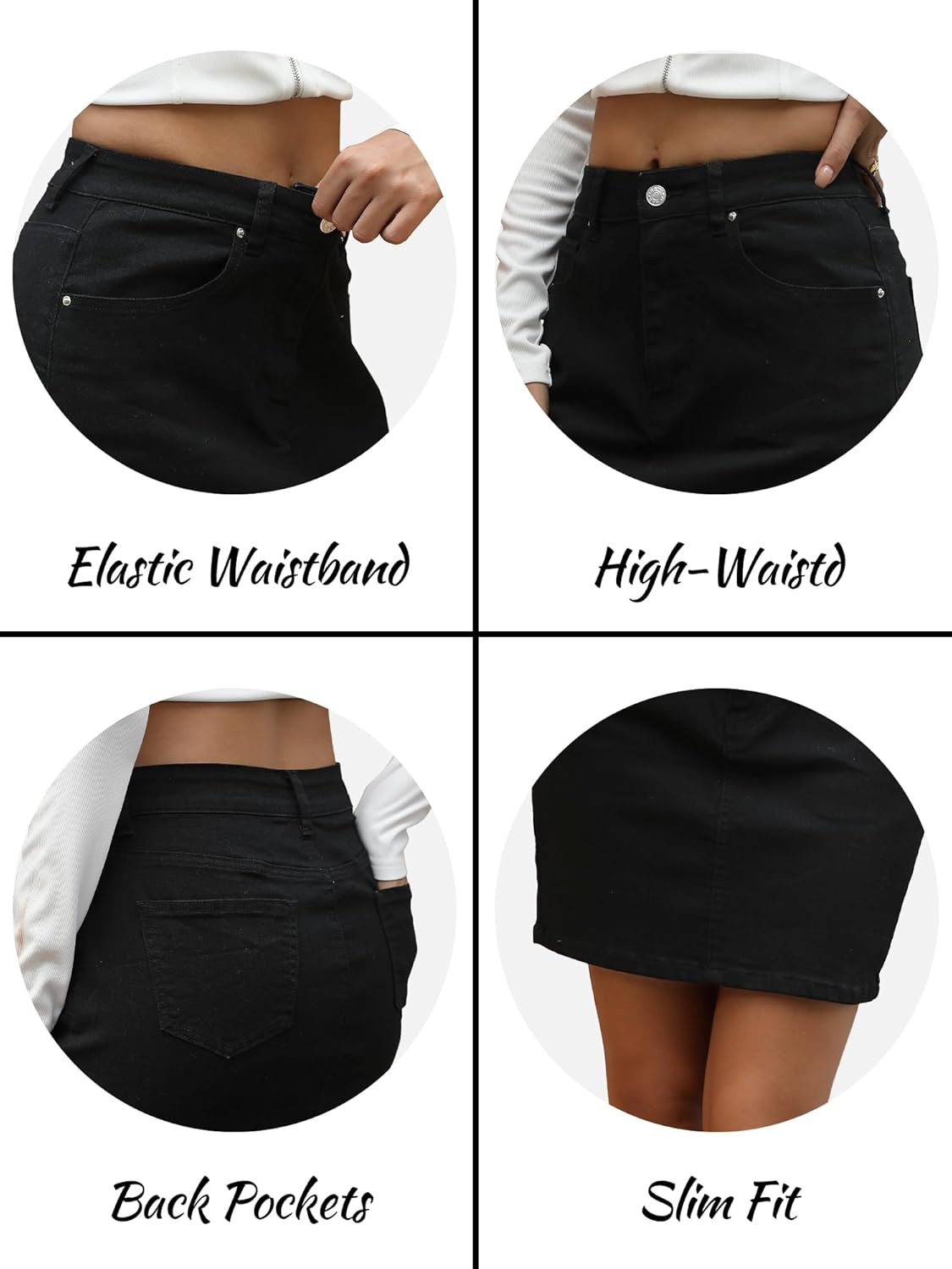 ELLEVEN Women's High-Stretch Denim Skirt,Slim Fit High Waisted Jean Skirts with Pockets - Image 5