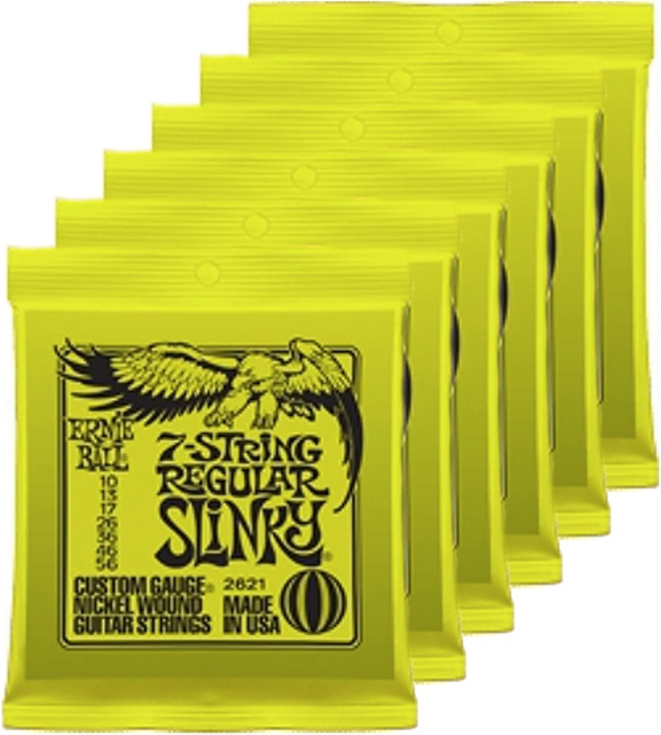 6 Sets of Ernie Ball 2621 7 String Regular Slinky 10-56 Guitar Strings