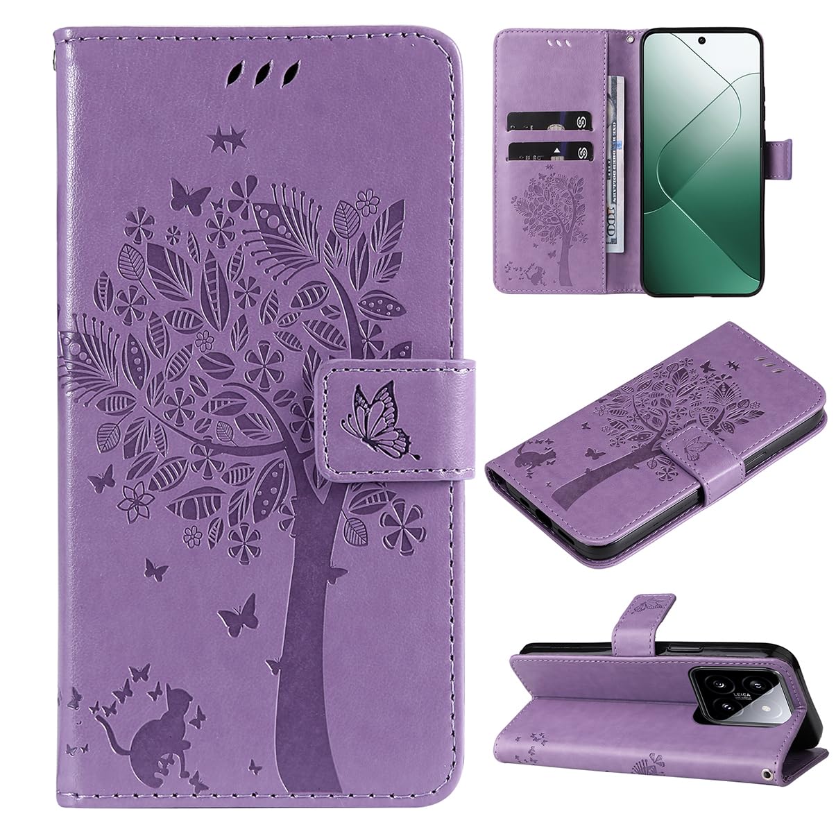 KANVOOS Cover per Xiaomi 14, Cover a Libro Portafoglio in Pelle PU [Porta Carte] [Magnetica], Antiurto Flip Case Custodia per Xiaomi 14 5G (caffè