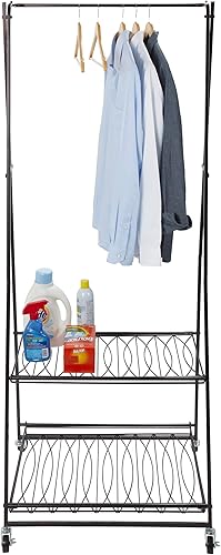 Miniatura 4 de Artesa Verona - Perchero enrollable para ropa sucia con estantes, color negro