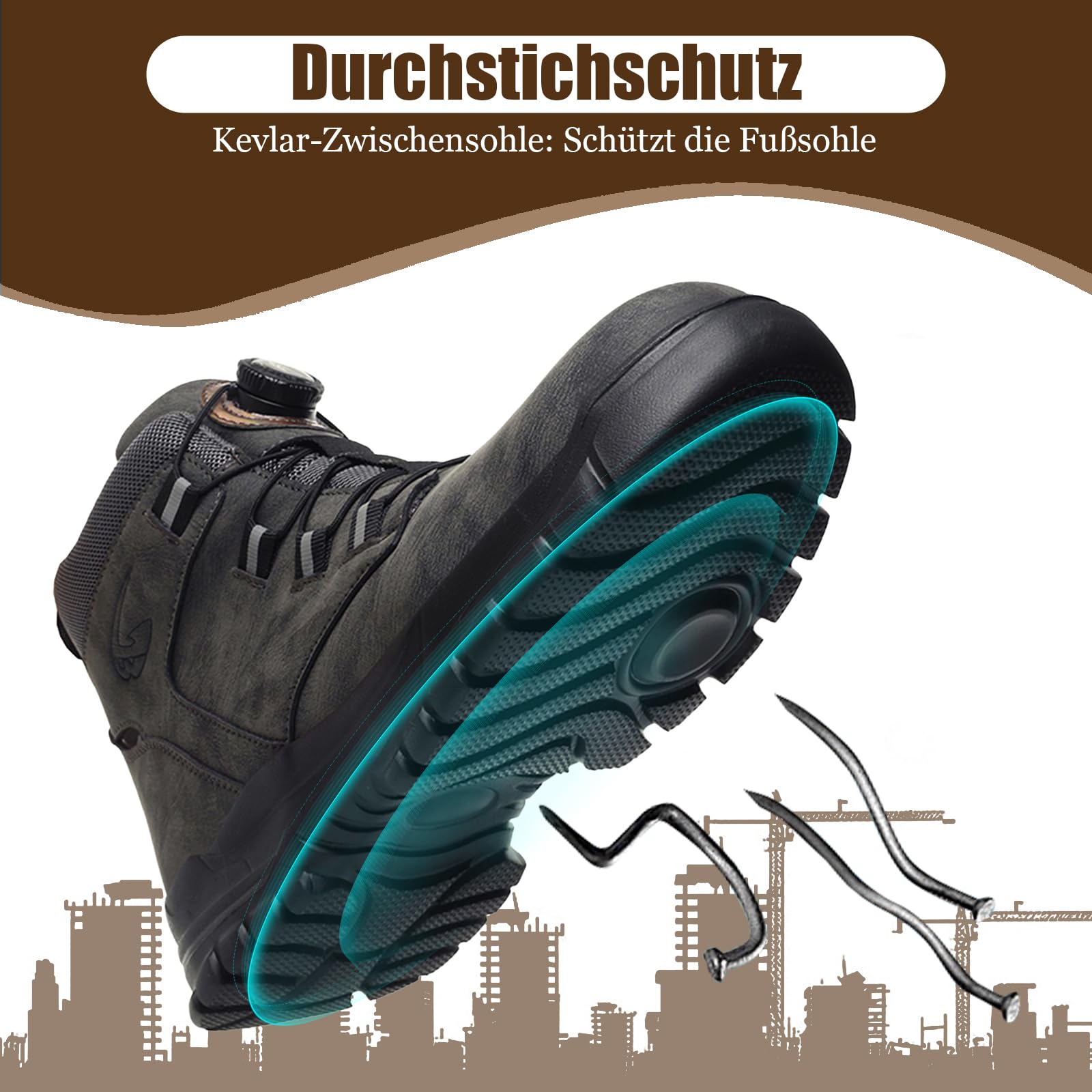 Botas de Seguridad para Hombre Impermeable Zapatos de Seguridad Ligero Zapatillas Trabajo Caña Alta Calzado Trabajo con Punteras de Acero