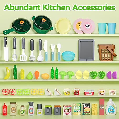 Miniatura 2 de Letapapa Juego de cocina para niños, juguetes de cocina con sonido y luz realistas, estufa de cocina, fregadero, accesorios de cocina y accesorios