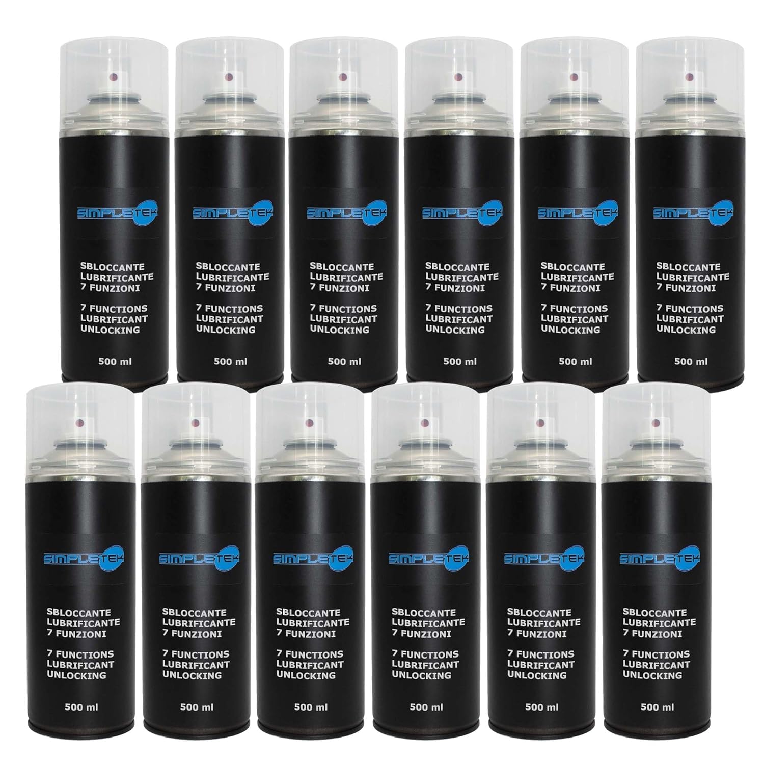 SIMPLETEK - 12 Bombolette Spray Sbloccante Lubrificante 7 Funzioni 500 mL Protettivo Sgrassante Professionale Tecnico (12 pezzi)