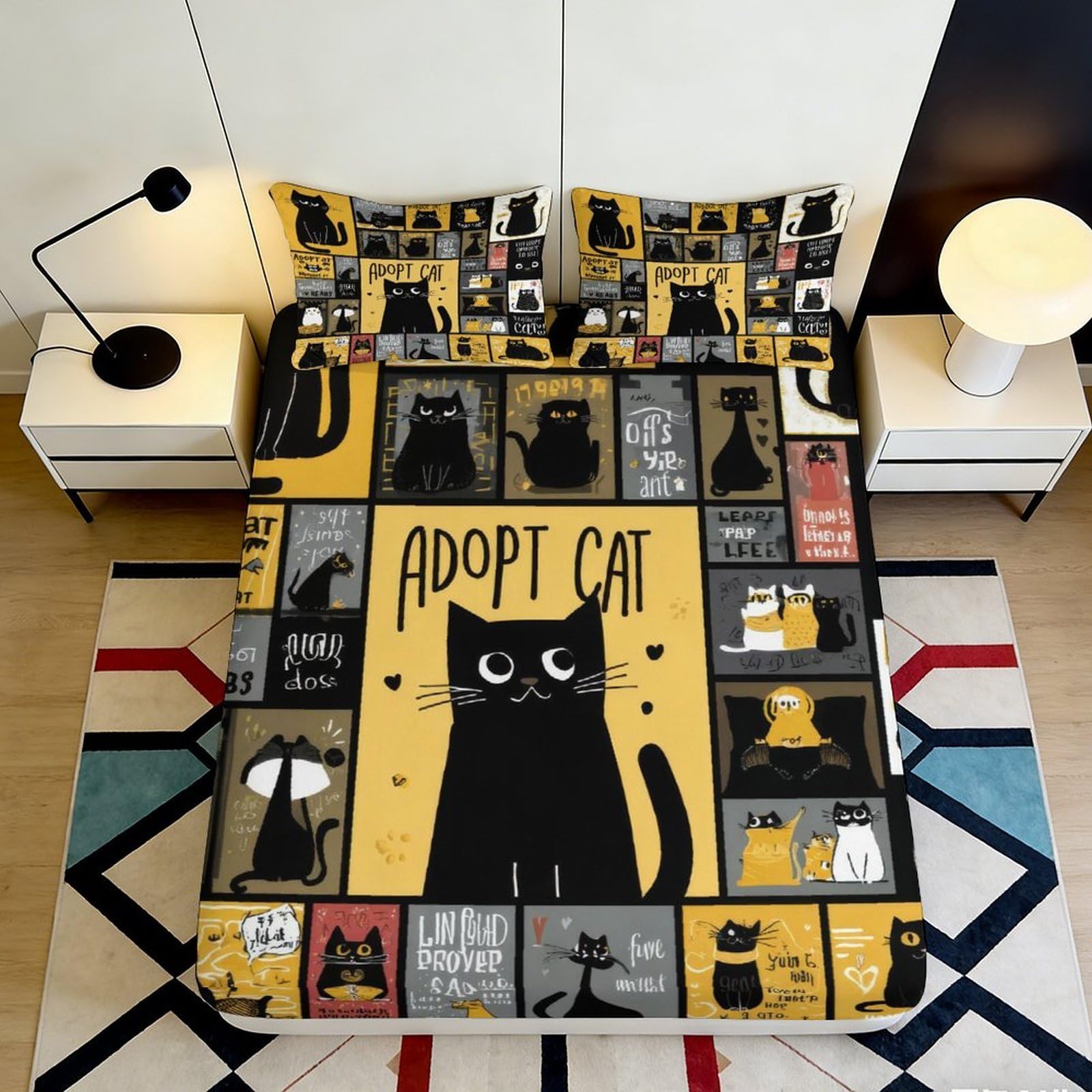 Tjiqhvmrn Style-10 3D Printed Cat Pattern Fitted Sheet Microfiber Deep Pocket Non-Slip Cat Theme Mattress Fitted Cover Elastic Hem For Bedroom Bedding Adults Teen 90X200x25cm