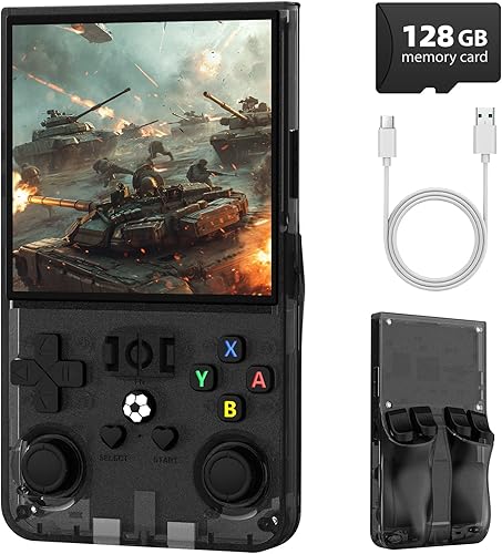 R36MAX - Consola de juegos de mano retro, consola de juegos retro con pantalla IPS de 4.0 pulgadas, sistema Linux, batería de 4000 mAh, mini arcada
