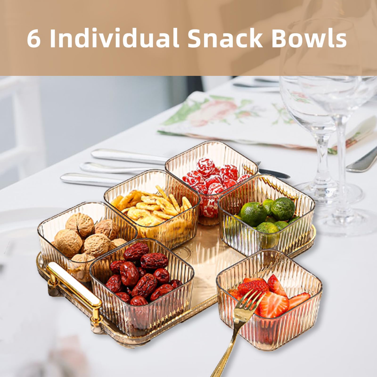 Amazon.com: 6 Clear Bowls Set with Gold Metal Rack, Condiment