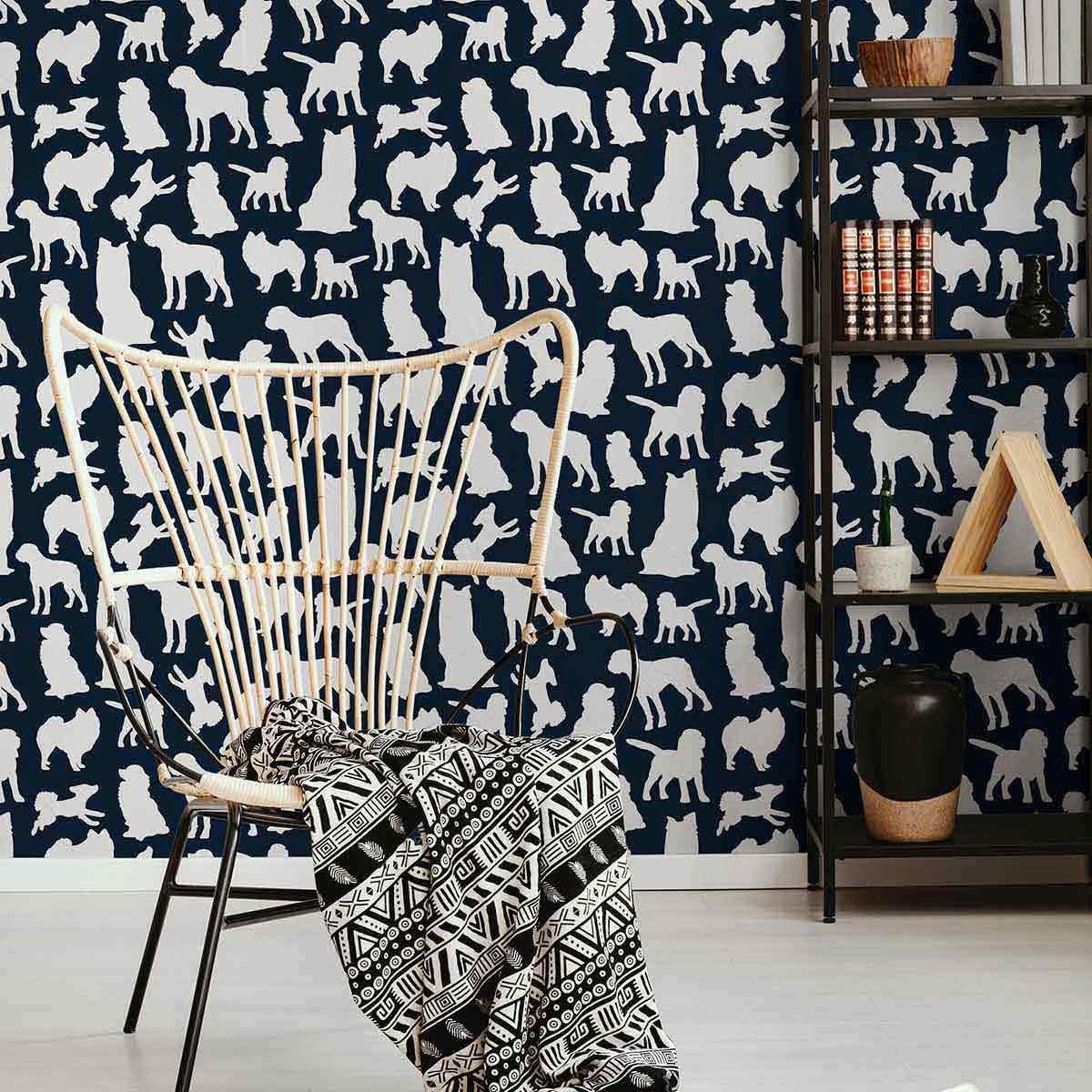 Walls By Me Blue Dog Peel and Stick Removable Wallpaper 3054