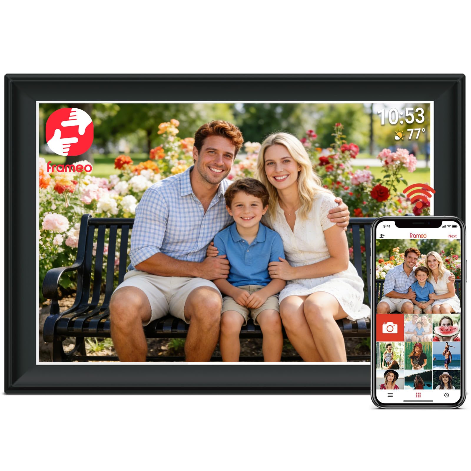 64 GB FRAMEO 10,5 cala cyfrowa ramka na zdjęcia WiFi Smart 1920 x 1280 FHD ekran dotykowy IPS, automatyczne obracanie, obsługa kart SD na dysku USB, 2,4/5 GHz, sterowanie aplikacją za pomocą
