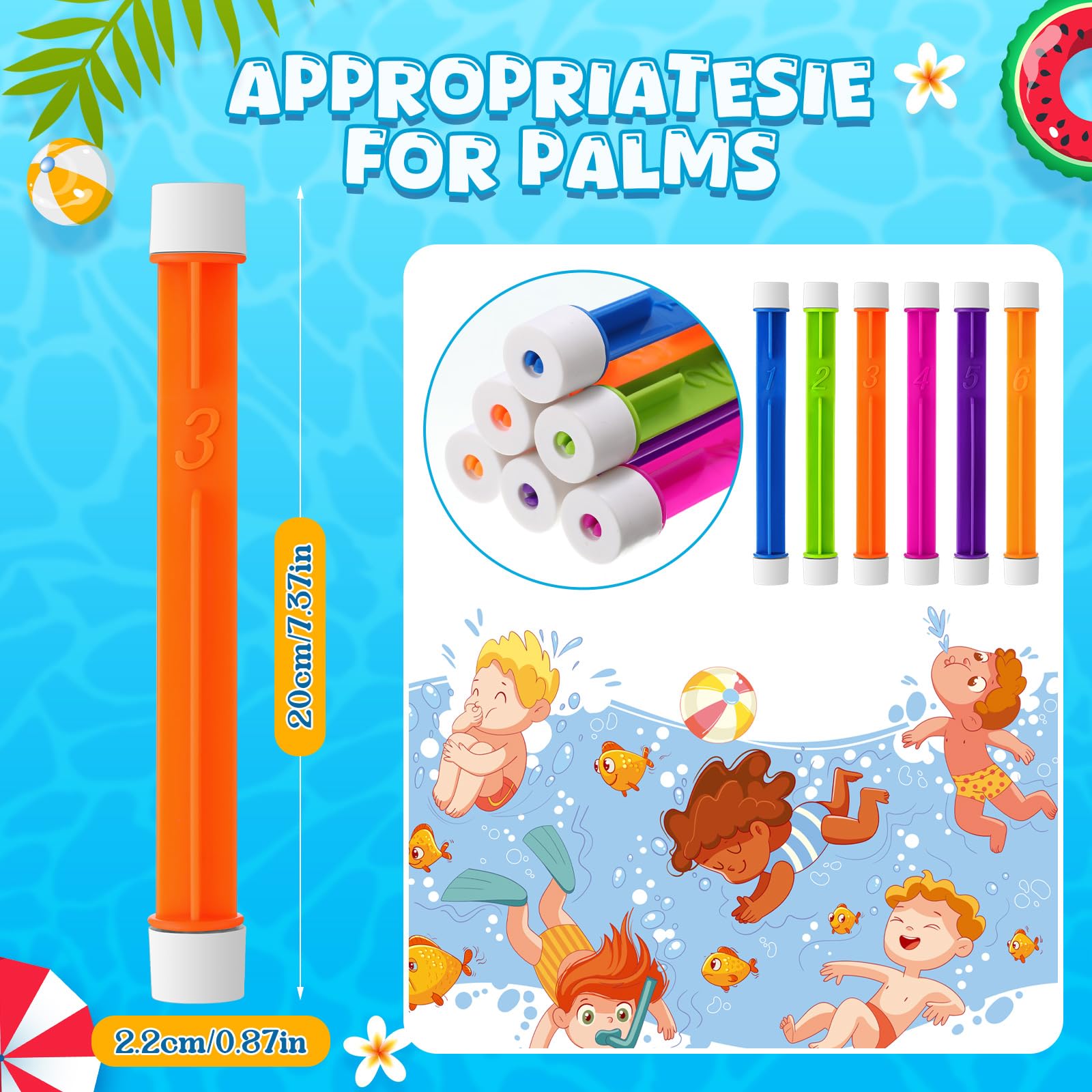 VioraWhite 60 Pcs Diving Sticks Bulk Pool Toys with Numbers Underwater Training Pool Dive Stick for Kids Fast Sinking Gift Summer Swimming Training Water Fun Games - Image 2