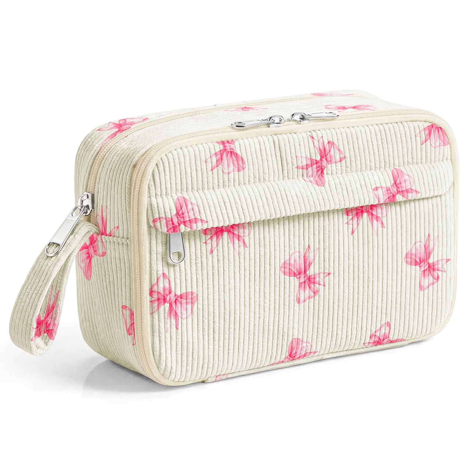 WOBAGMEN Cute Pencil Case,Large Corduroy Zippered Pencil Case Pouch, aesthetic Pencil Bag with Compartments（Pink Bow Cute） — image 1