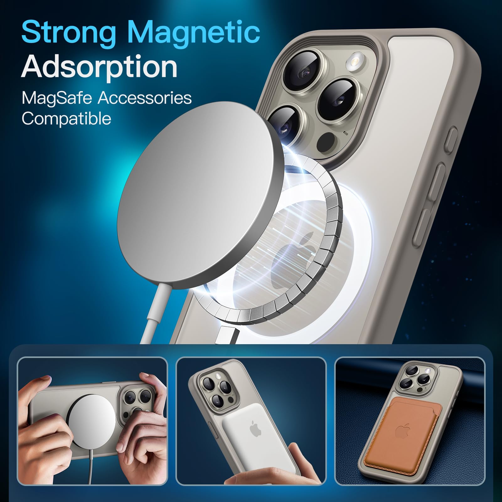 JETech 3 in 1 Magnetic Case for iPhone 15 6.1-Inch with 2 Pack Tempered Glass Screen
