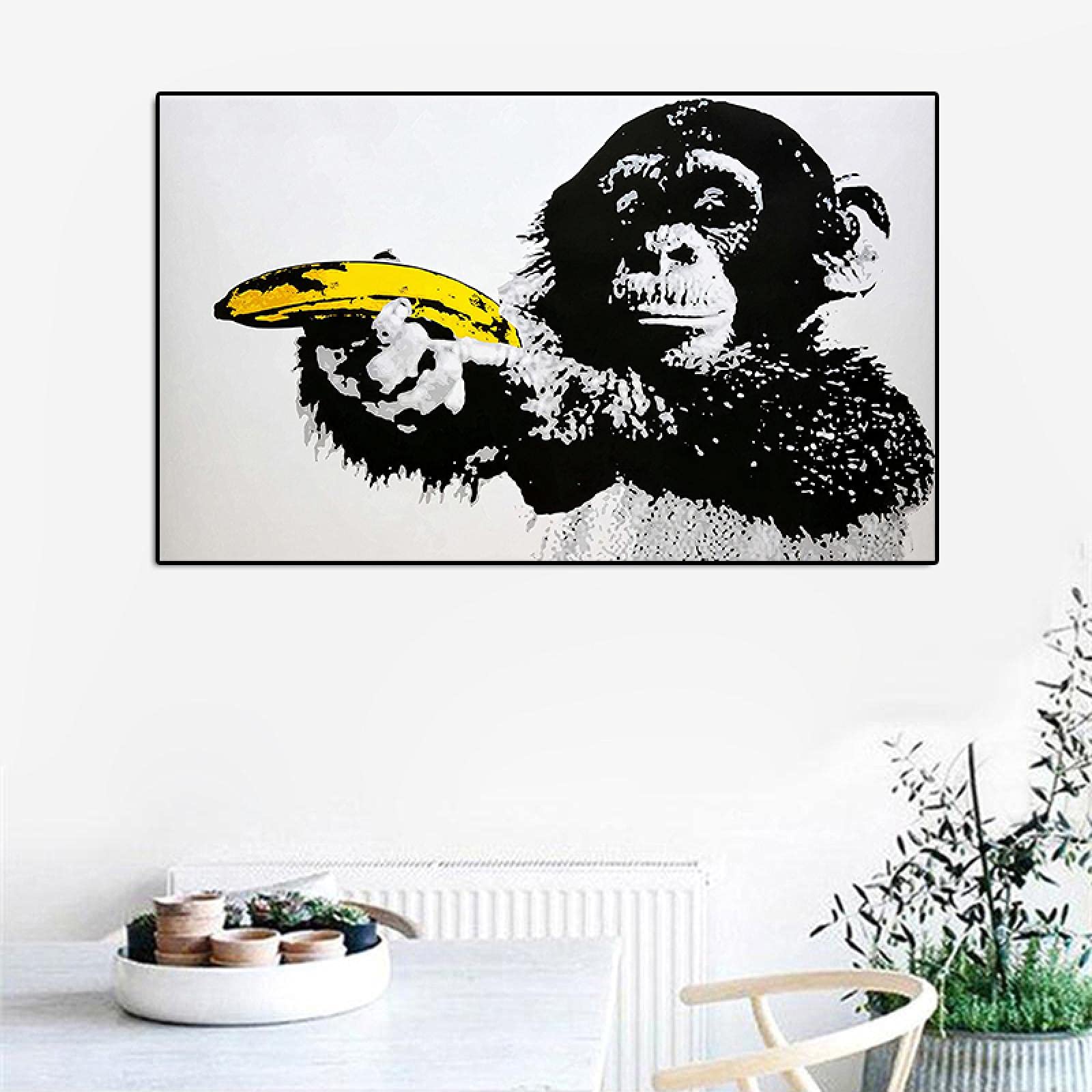 【F50号】うさぎ娘の爆裂うさぎパンチ oil painting 原画 抽象画 Amazon｜現代の抽象的なチンパンジーバナナ面白いポスターとプリント