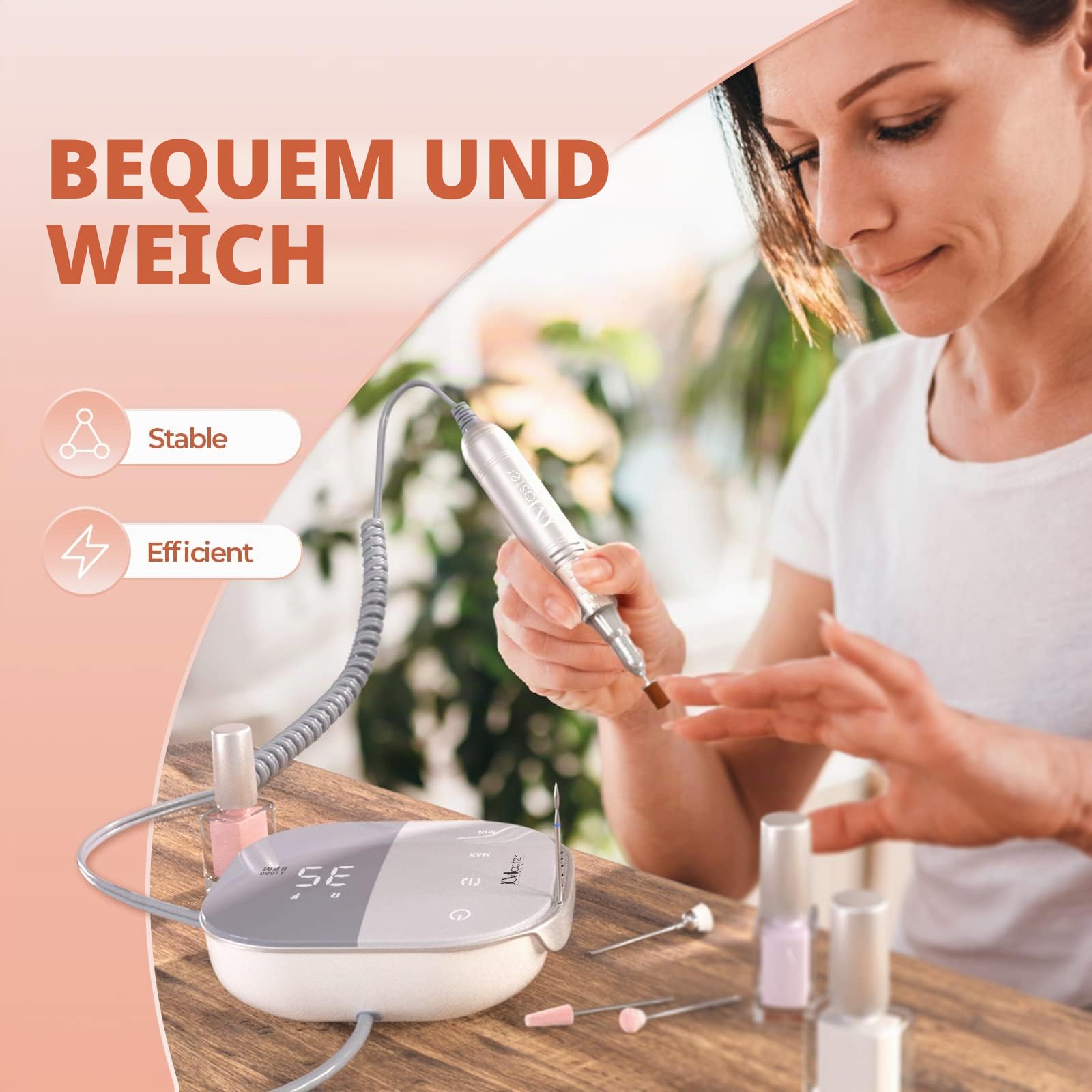 JCMaster TouchPro+ Nagelfräser 35000 U/min - Deutsche Marke - Gelnägel & Acrylnägel Profi Set Elektrisch Grund Packung, Inkl. 4 Bits, Fußpflegegerät, Kunstnägel, Stufenlose Regulierung Touchbedienung