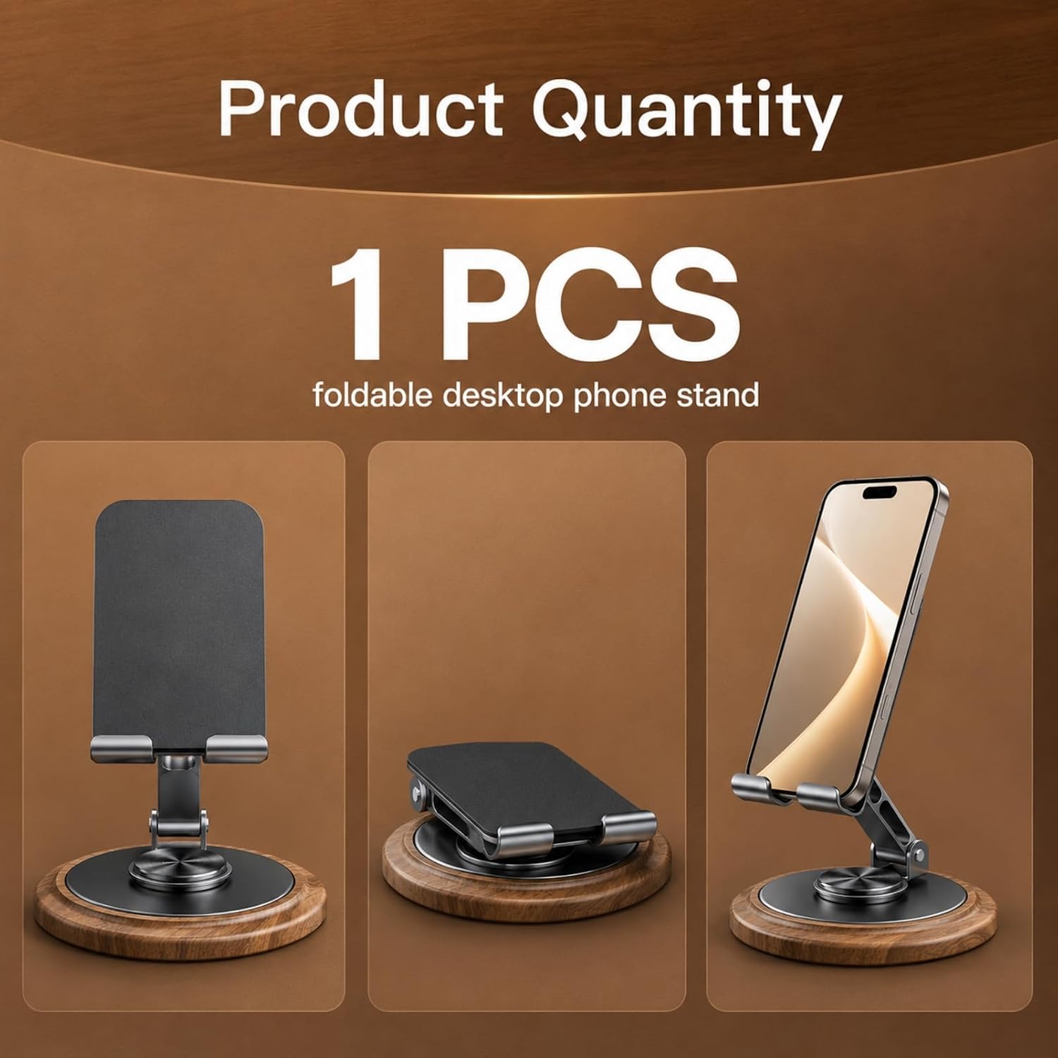 Phone Holder,Adjustable Cell Phone Stand,360 Rotating Foldable Desktop Cellphone Stand,Adjustable Desktop Phone Stand,Wooden Phone Stand,Folding Phone Stand for All Smart Phones(Black)
