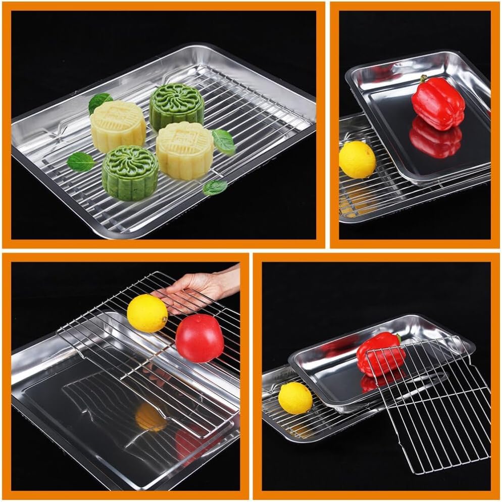 SAMUSAGYA 1 Set Stainless Steel Drain Pan Fried Snack Dish Multiuse Food Plate Fried Chicken Serving Plate Snack Dish Household Food Plate Fried Food Tray Frying Food Tray (24cm X 8cm X 2.5cm) 4