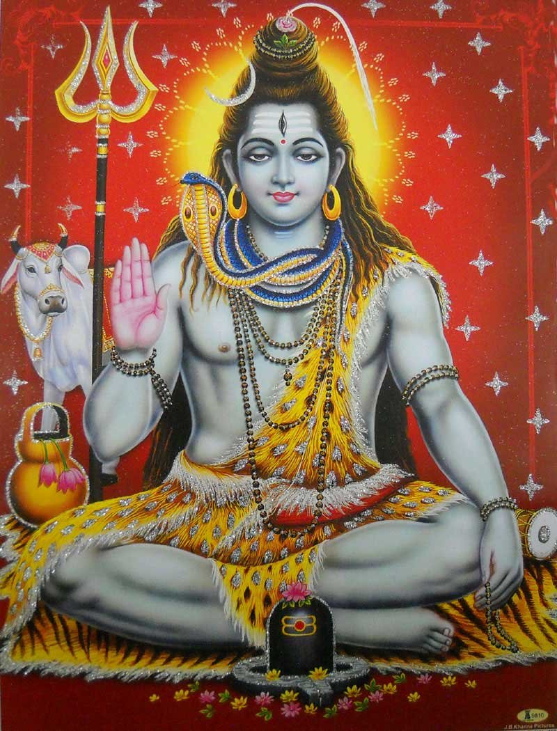 Crafts Of India Multi-Color Blessing Lord Shiva/Shiv Ji Hindu God Poster With Glitter-Reprint On Paper (Unframed : Size 12"X16" Inches)