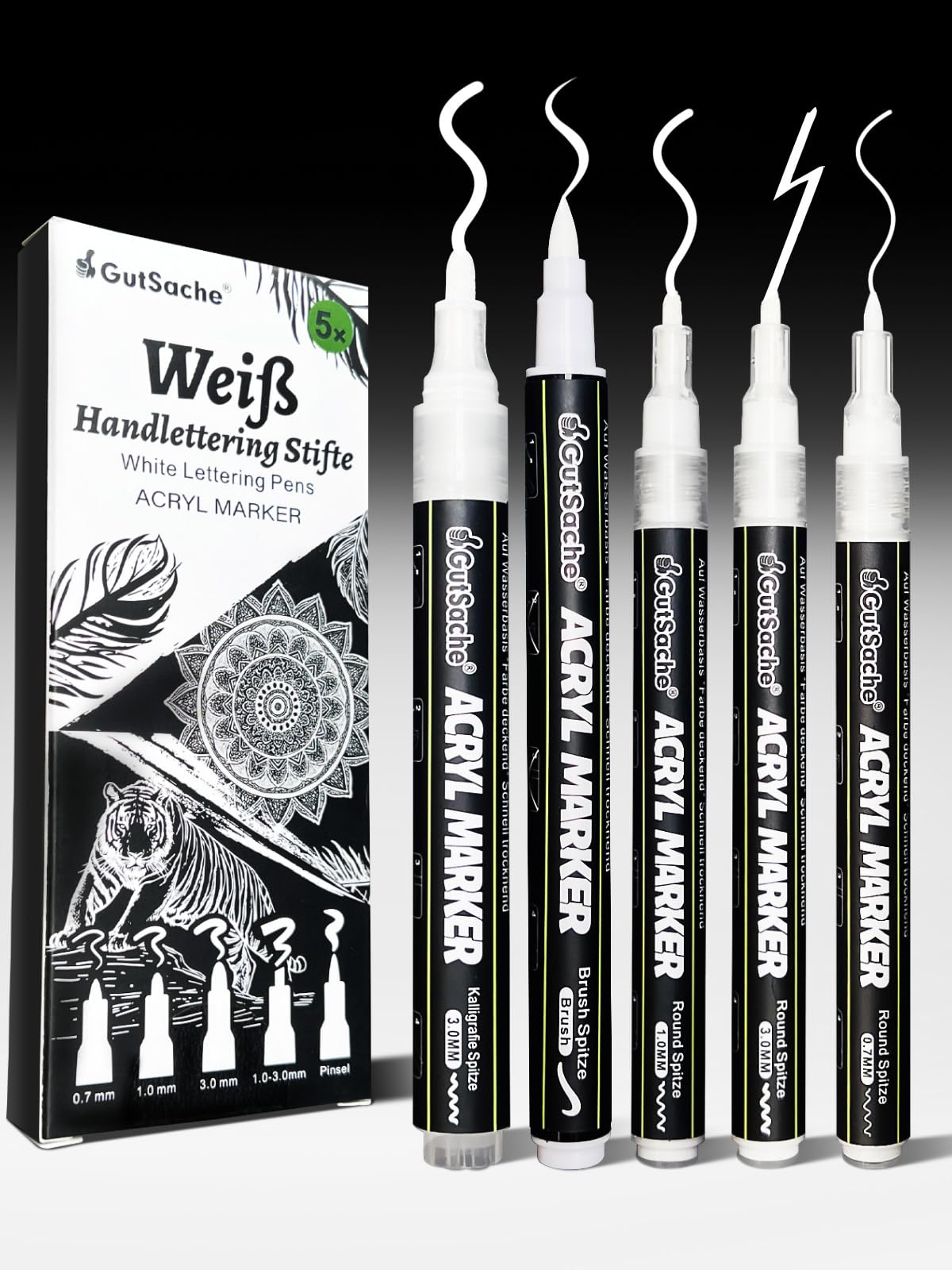 DealKits Pack of 5 White Acrylic Marker Pens - Opaque Acrylic Markers for Wood, Glass, Fabric, Stone & More - Fast Drying, Waterproof, Lightfast, Ideal for Art