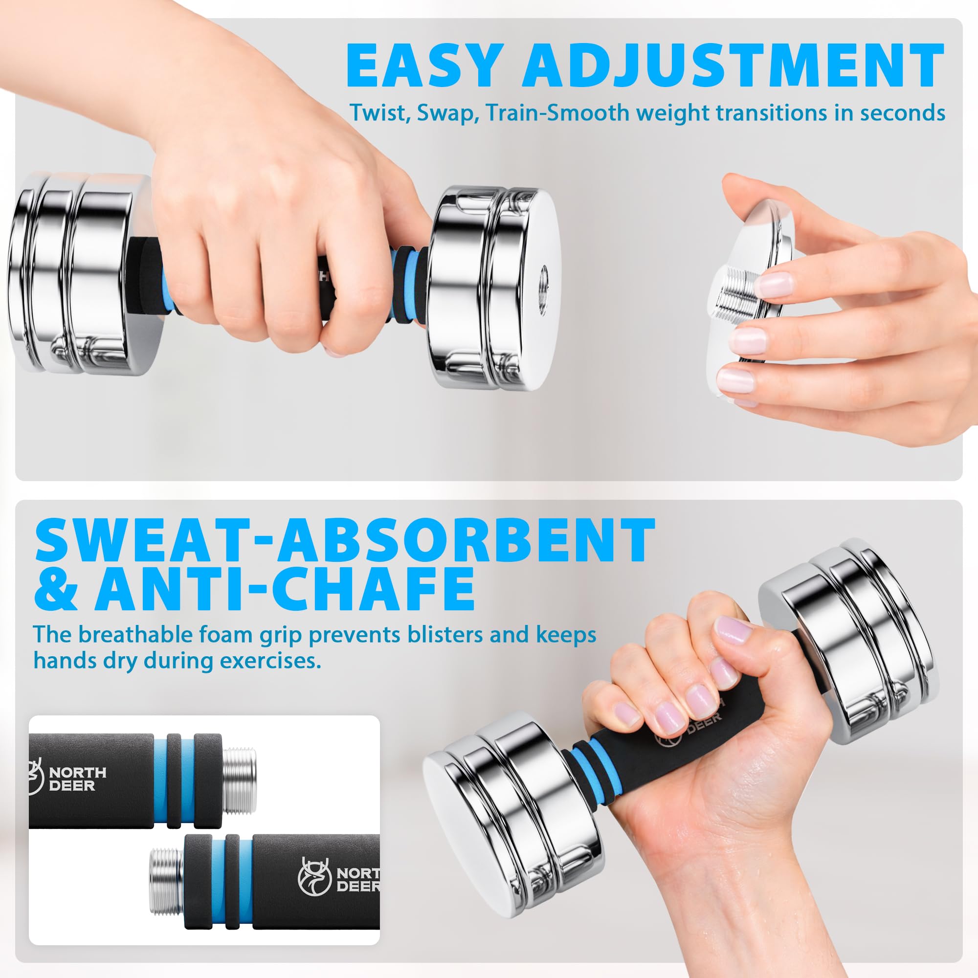 Steel Dumbbells Ultracompact & Adjustable Chrome Dumbbell | with Foam Handles 5lb 10lb 15lb 20lb 30lb 50lb Home Gym Workout (Choice of Size)