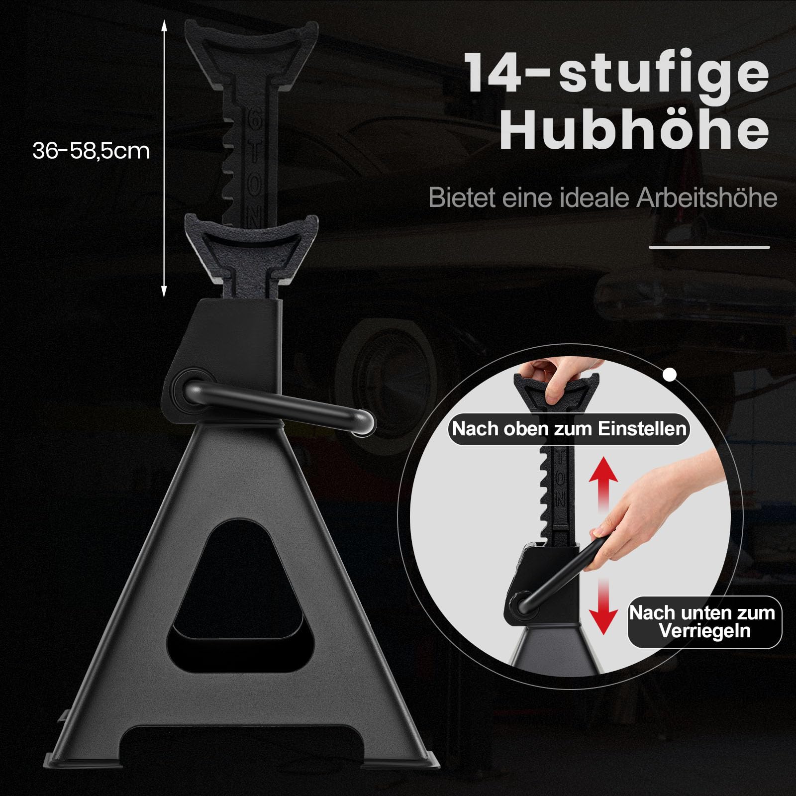 GYMAX Unterstellbock 5896 kg, 2 Stück Stützböcke, 14 stufige höhenverstellbar 36-58,5 cm, Wagenheber Ständer mit sicherer Verriegelung, 2er-Set Wagenbock für Werkstätten & Hobbybastler