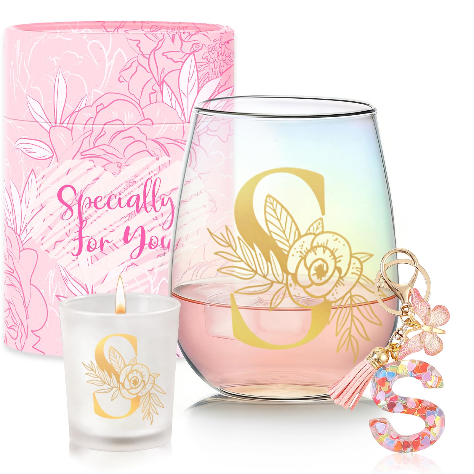 Personalised Gifts for Women Customised Gift Initials Stemless Wine Glass Valentine's Day,Christmas,Birthday Gifts for Women Personalised Monogrammed Glass Mug for Friend,Mum,Colleagues,Sister,Teacher