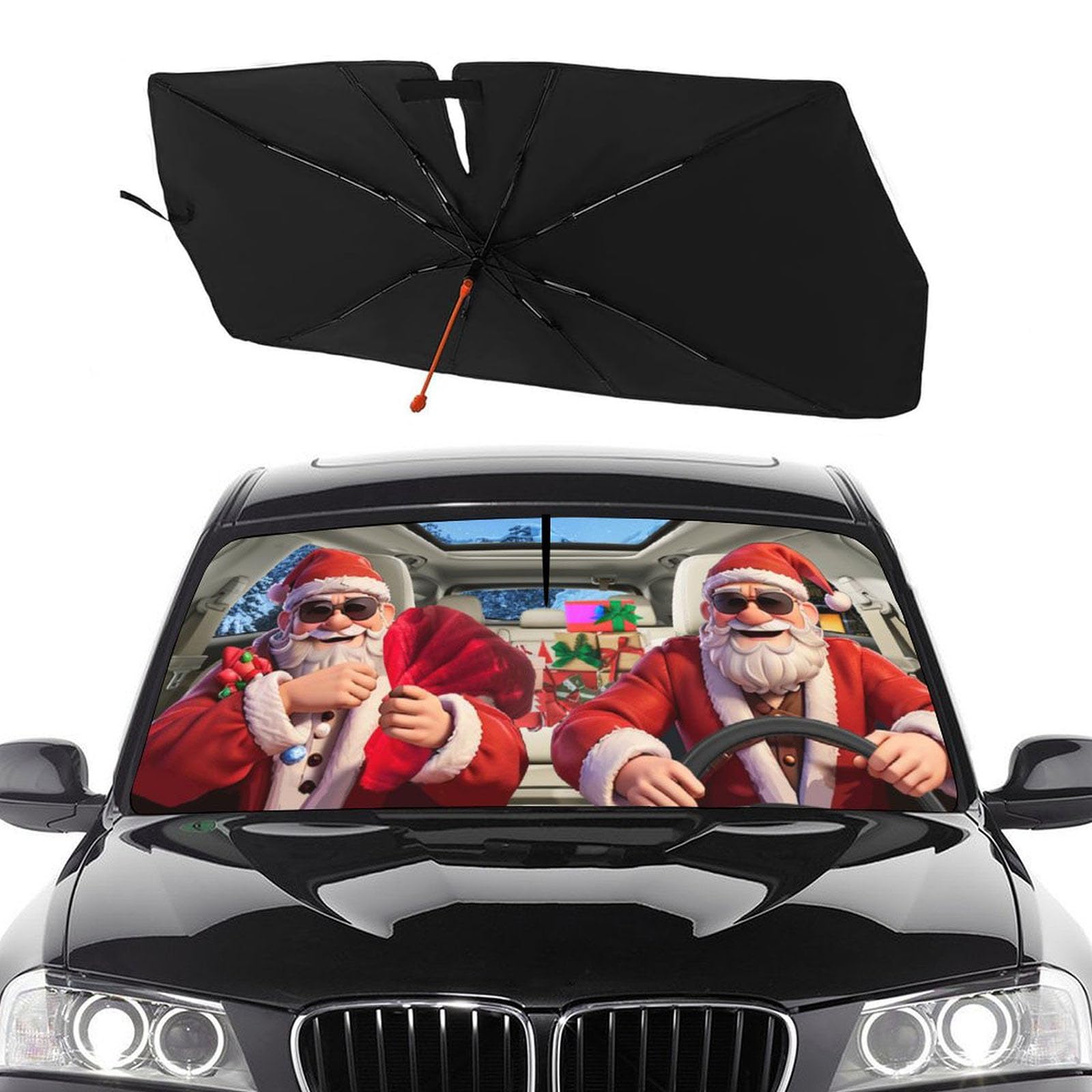 Socira Christmas Car Windshield Sunshade Umbrella Foldable Visor Umbrella Sun Shade Cover Sunshade Front Window Cover Car Accessories Blocks Uv Rays (57" X 30")
