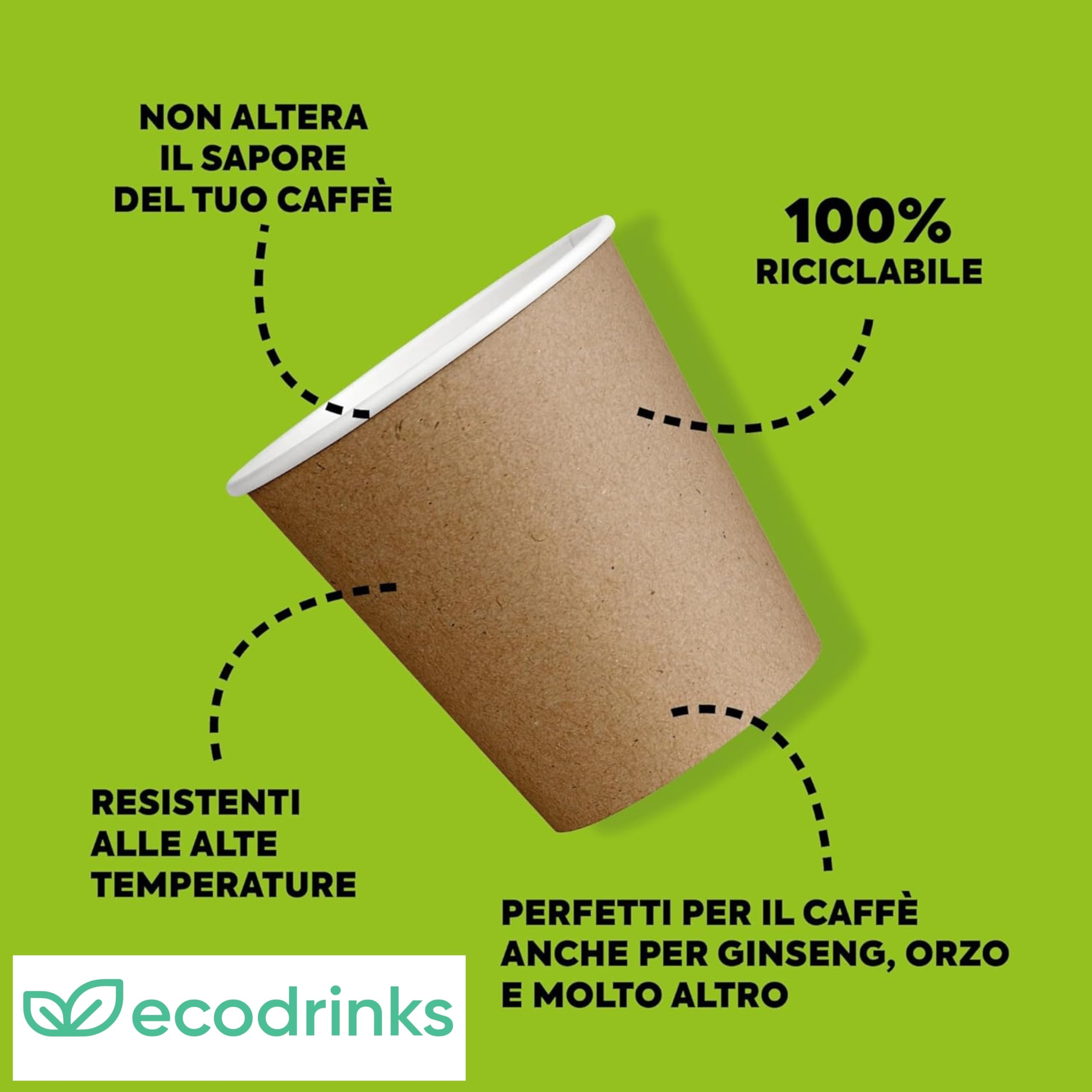ecodrinks - 500 Bicchieri Caffe Carta Da 90ml - Set Bicchierini Monouso per Bevande Calde/Fredde - Biodegradabili, Eco-friendly e Made in Italy, Avana