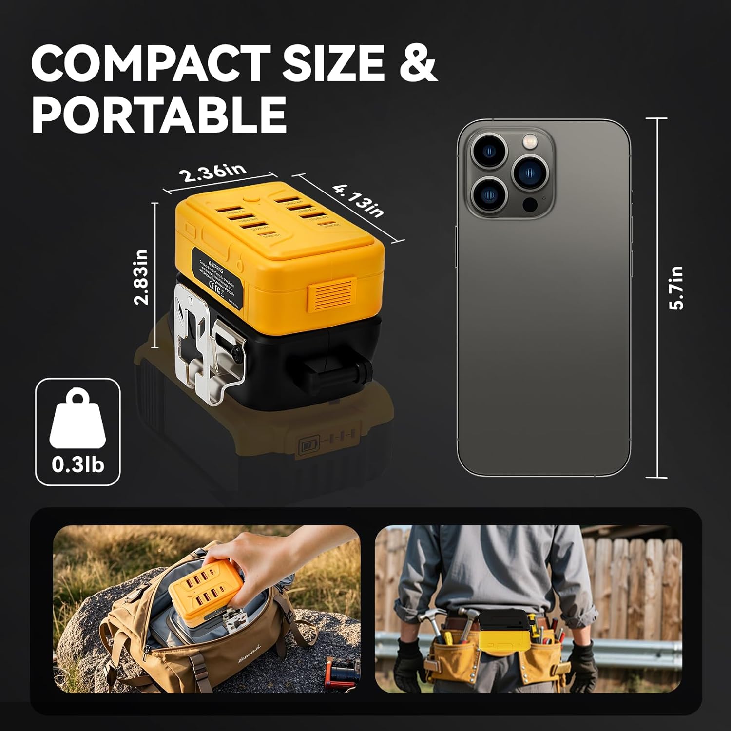 Portable USB Charger Adapter for Dewalt 20V Battery, Power Converter with 8 Ports USB-A & Type-C for Workshop Camping Travel Job Site (Battery Not Included