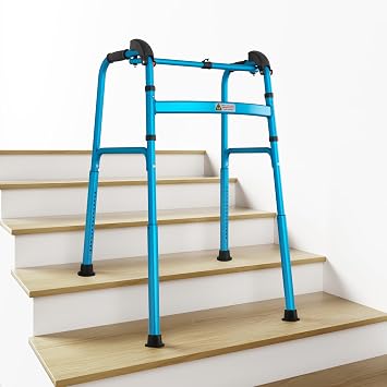 Foldable Stair Climbing Walker for Seniors | Adjustable Height, Wheel-Free Walking Aid, Lightweight Aluminum Alloy, Supports Up to 300lbs, Portable Stair Assist Bar