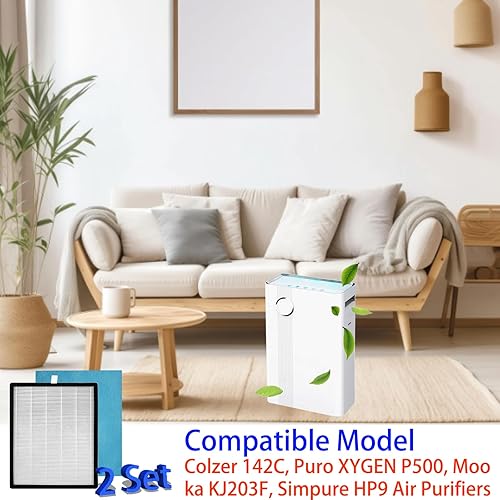 Miniatura 2 de Filtros de repuesto 142C KJ203F para Colzer 142C, Puro XYGEN P500, Moo ka KJ203F, Simpure HP9 purificadores de aire, paquete de 2 filtros H13 Ture